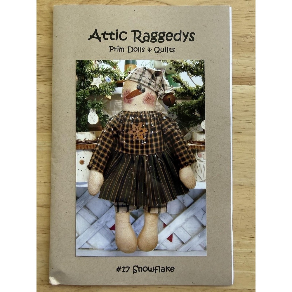 SNOWFLAKE - Attic Raggedys 19" Primitive Doll‎ & Dress Pattern # 17 Uncut